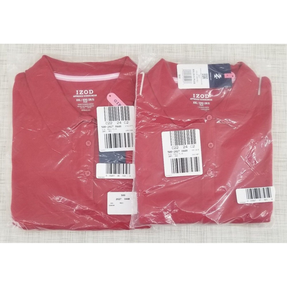 Lot of 2 IZOD Girls Short Sleeve Uniform Polo Shirt, XXL 20.5 Plus, Red